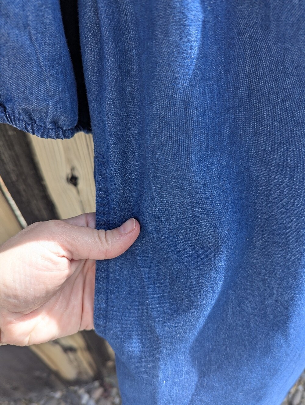 Women's Denim Dress with Embroidered Hem - Picture 4 of 5